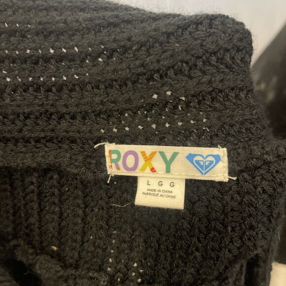Roxy Knit Top Vintage Y2K Tunic 2000s Retro OC Surfer Girl Cardigan SZ L Black - Picture 9 of 9